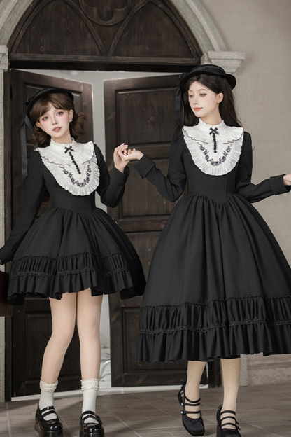 Gothic Dress + Fake Collar + Hat