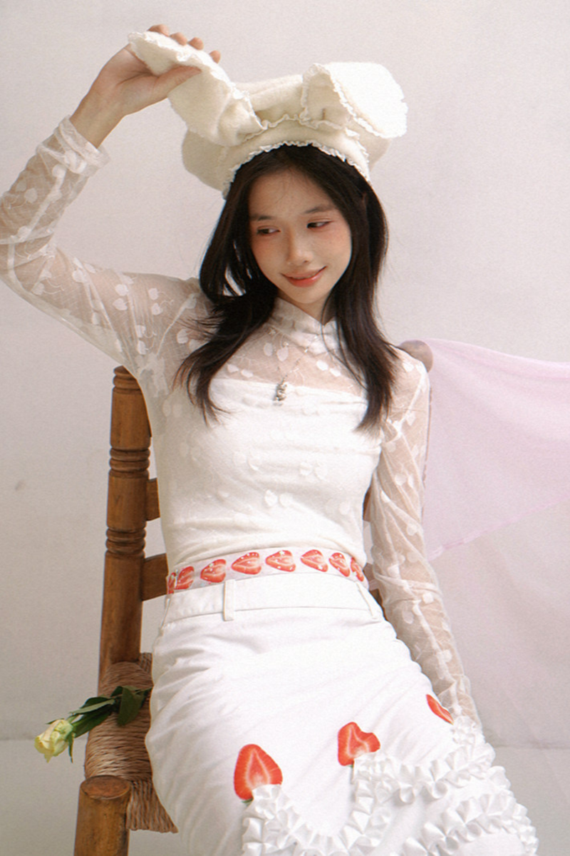 Cherry Sheer Turtleneck Top