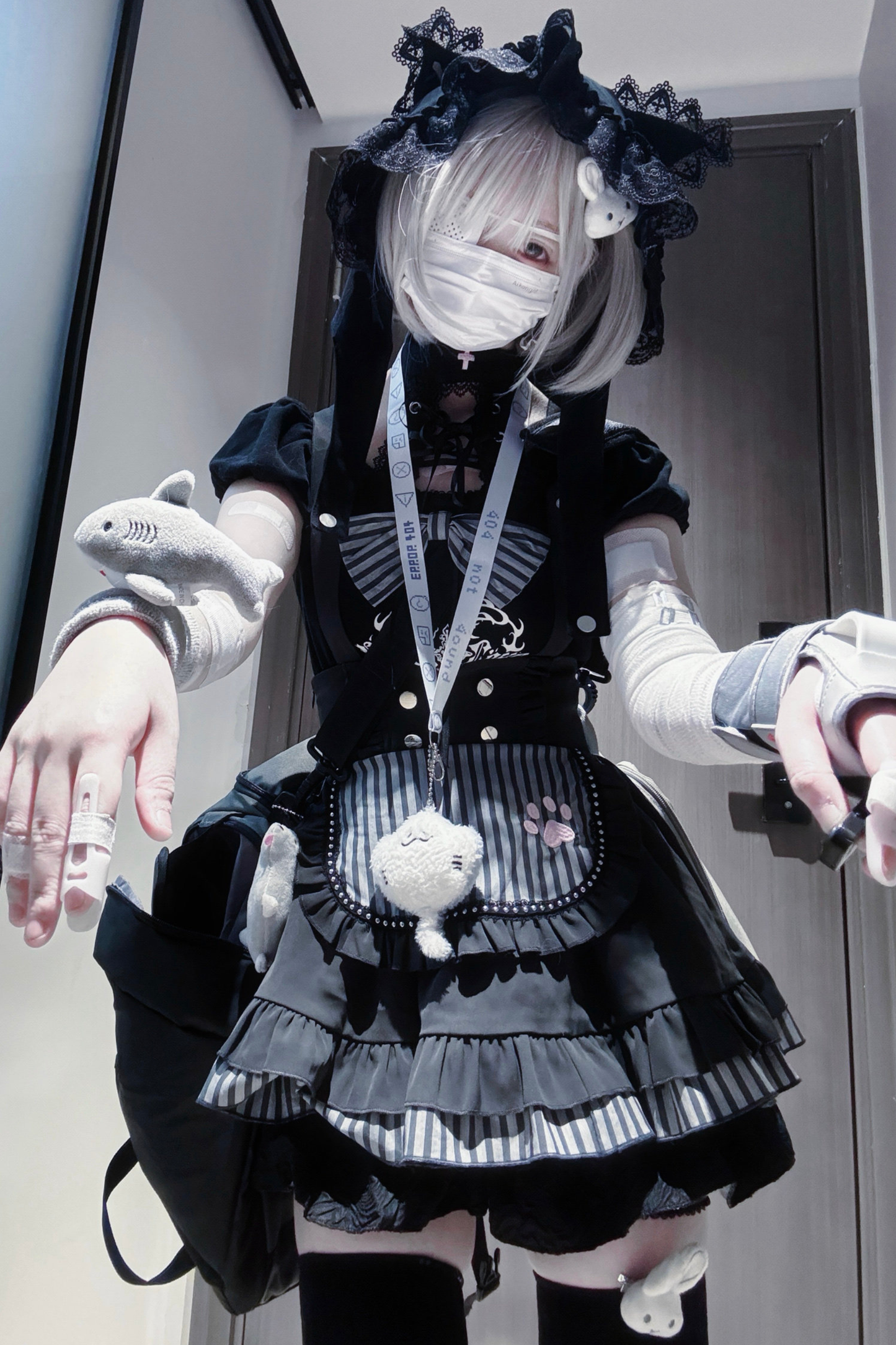 Cat Puff Sleeve Top + Suspender Skirt + Pants + Hat