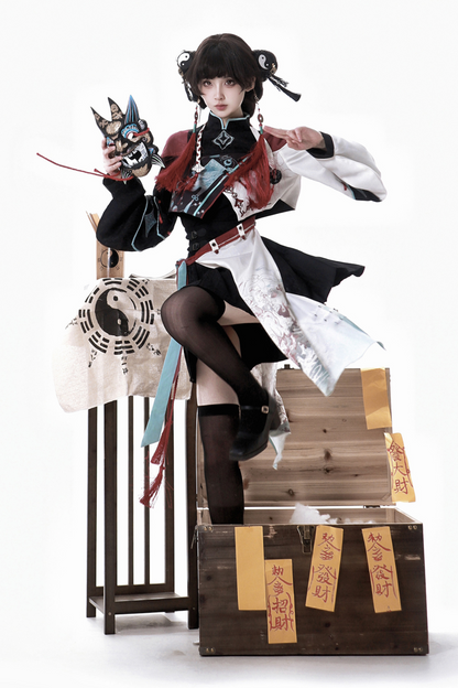 Devil's Chinese-style Jacket + Camisole + Pleated Skirt + Skirt Curtains