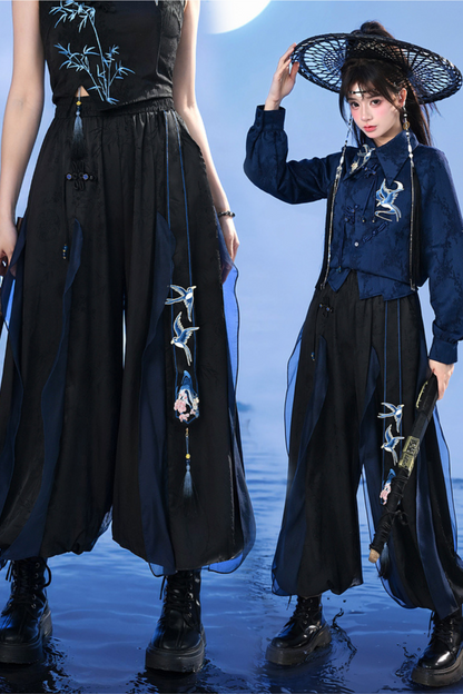 Chinese-style Design Mode Jacket + Shirt + Pants + Camisole