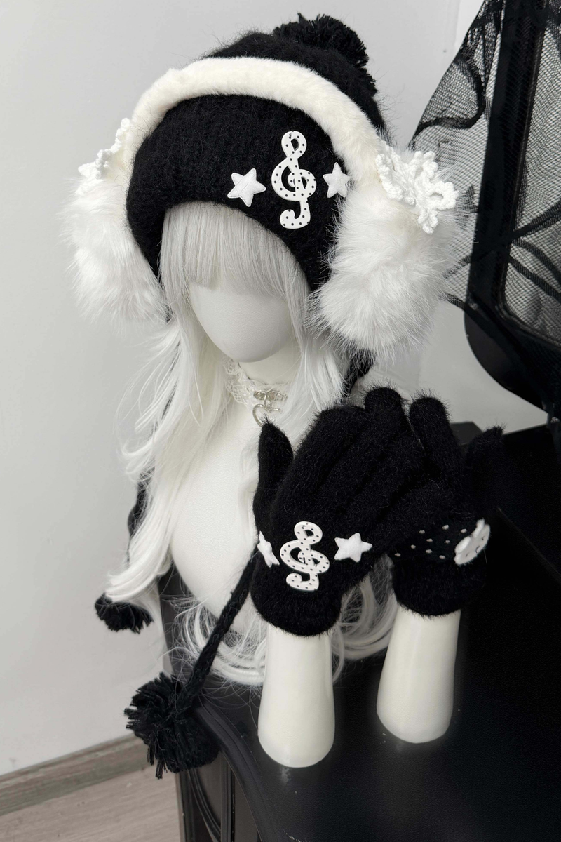 Snow Music Knit Hat + Ear Muffs