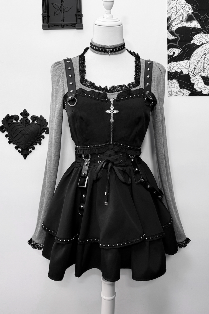 Dark Galaxy Lace Gothic Top + Skirt