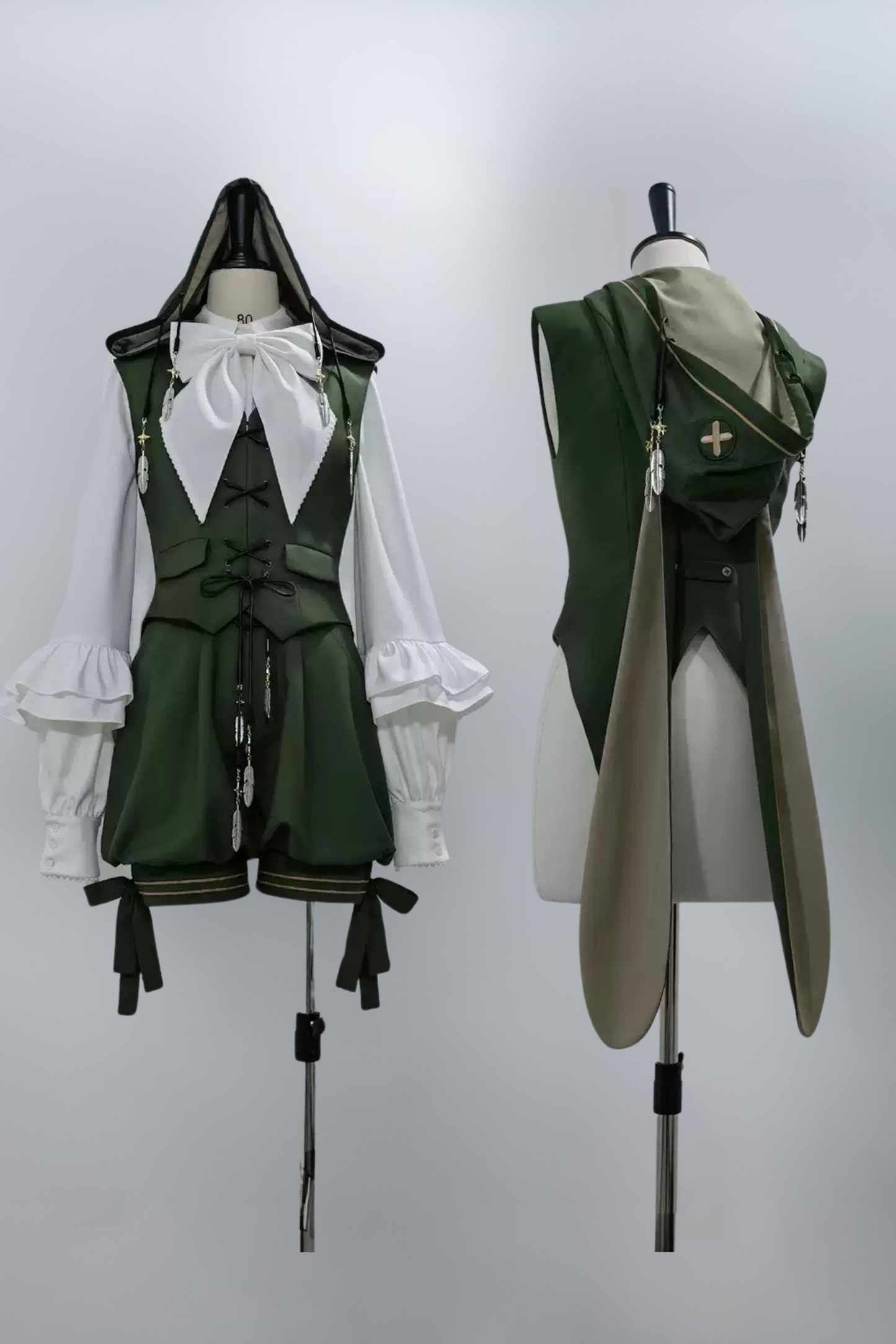 Bunny Ears Hoodie Vest + Shorts + Cape Feather Green Prince Cordage