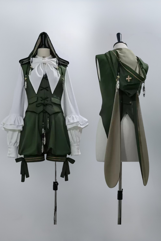 Bunny Ears Hoodie Vest + Shorts + Cape Feather Green Prince Cordage