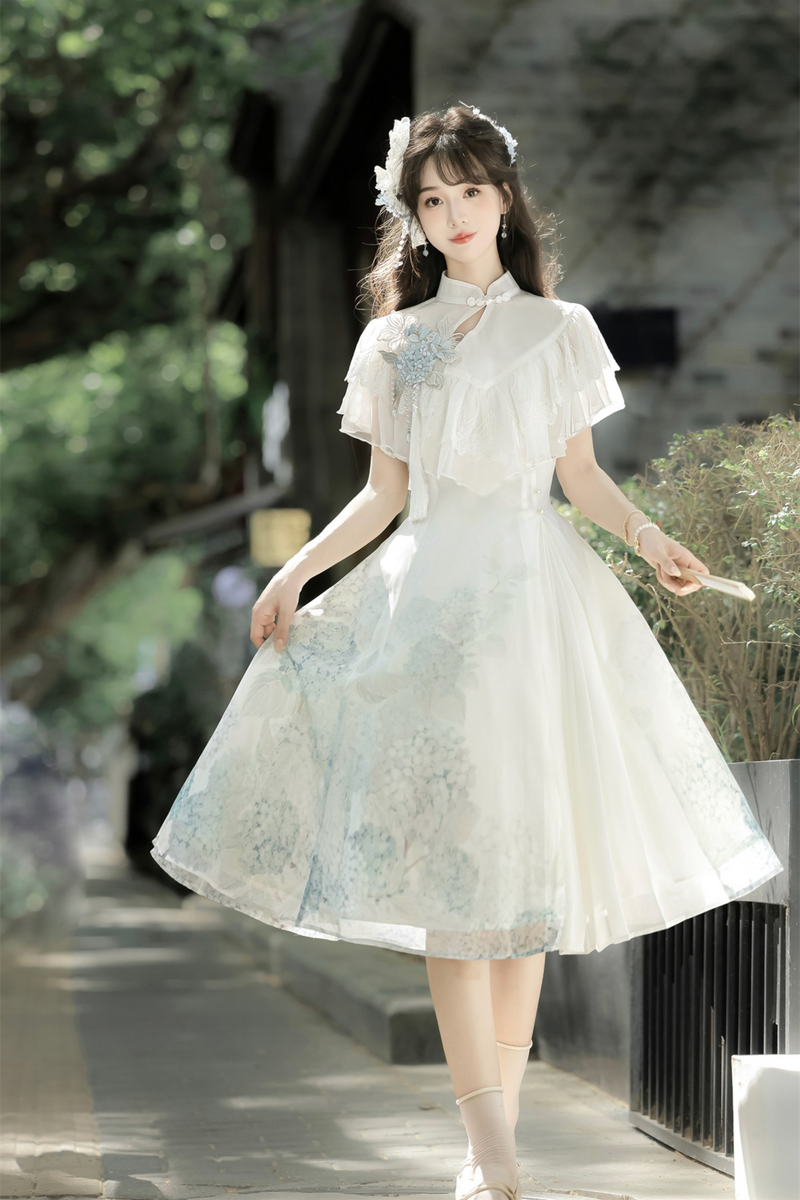 Hydrangea Letter Lolita Suspender Dress + Shawl