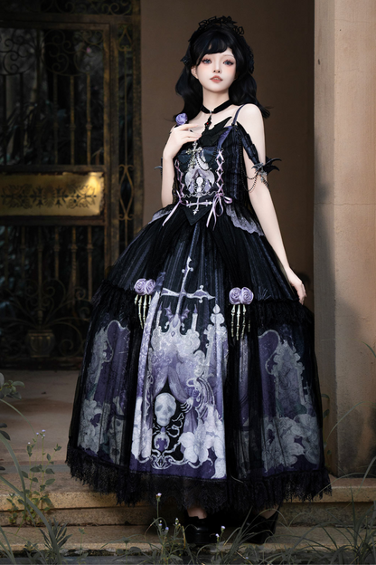 Gothic Style Dark Camisole Top + Dark Skull Skirt