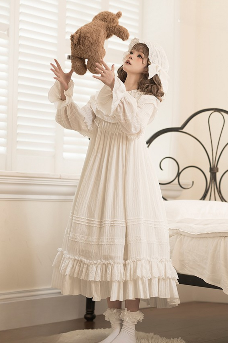 Classical Pure White Doll Dress + Baby Hat