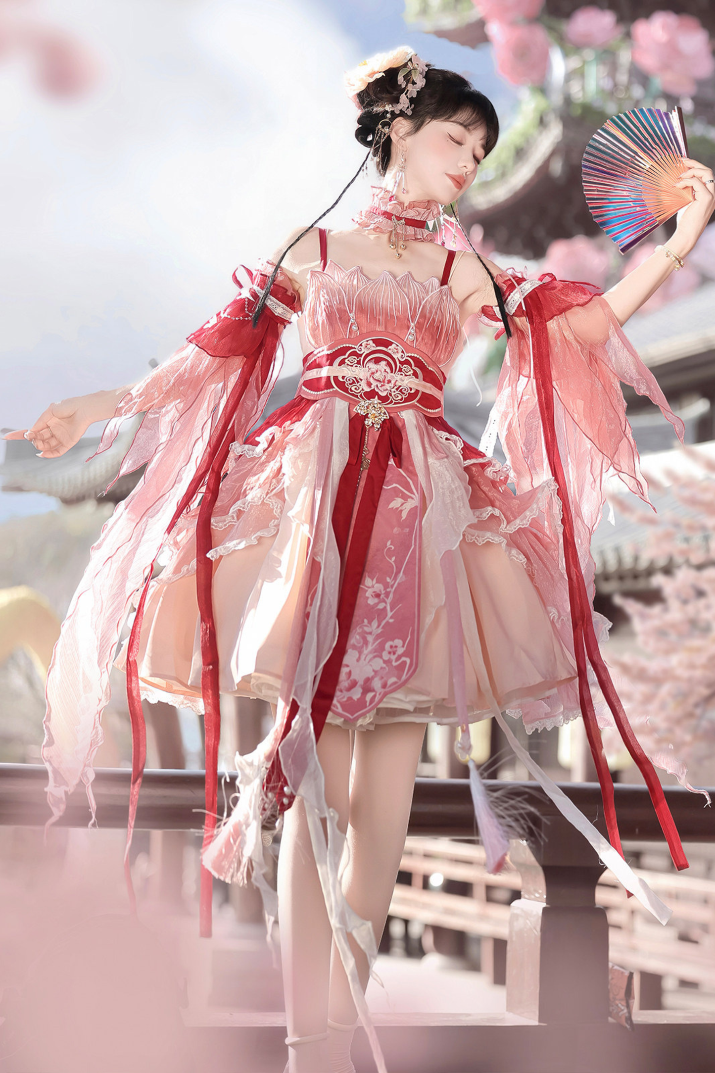 Chinese-style Feather Dress + Feather Sleeves + Waist Belt