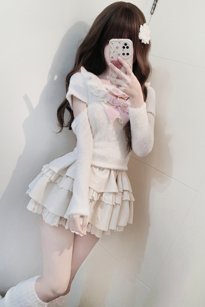 Sweet Girly Ribbon Top + Tiered Skirt