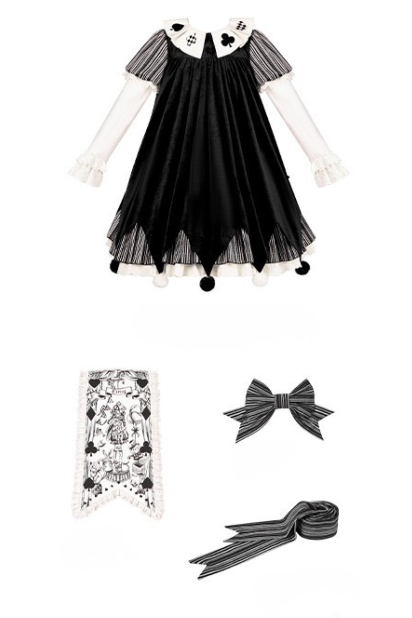 Doll Circus Pierrot Lolita Dress + Headband + Belt + Ribbon + Headband + Panel