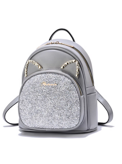 Cat Motif Glitter Backpack