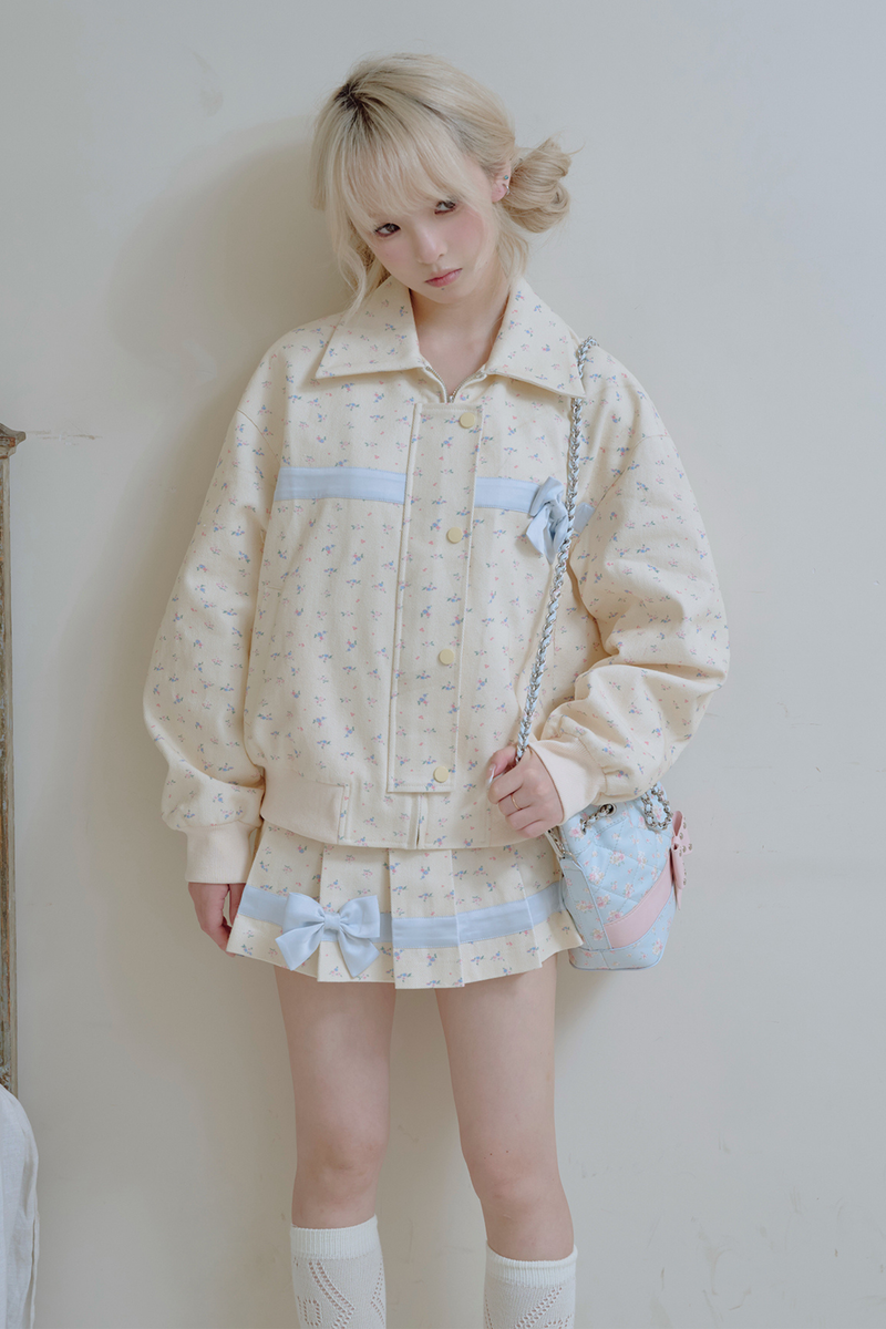 Flower Ribbon Jacket + Pleated Skirt