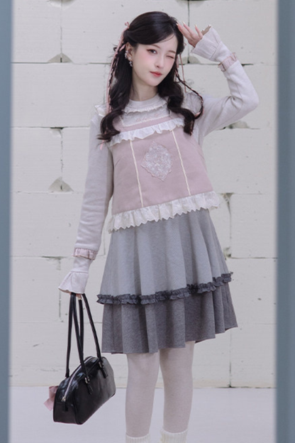Ballet Tiered Knit Dress + Vest