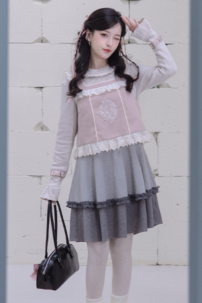 Ballet Tiered Knit Dress + Vest