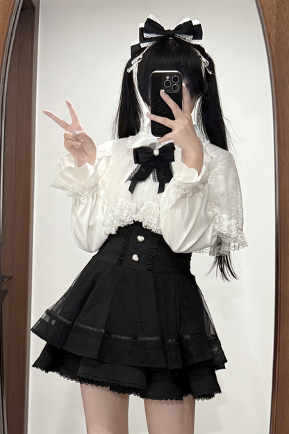 Lace Cape Two Piece Skirt + Lace Shirt