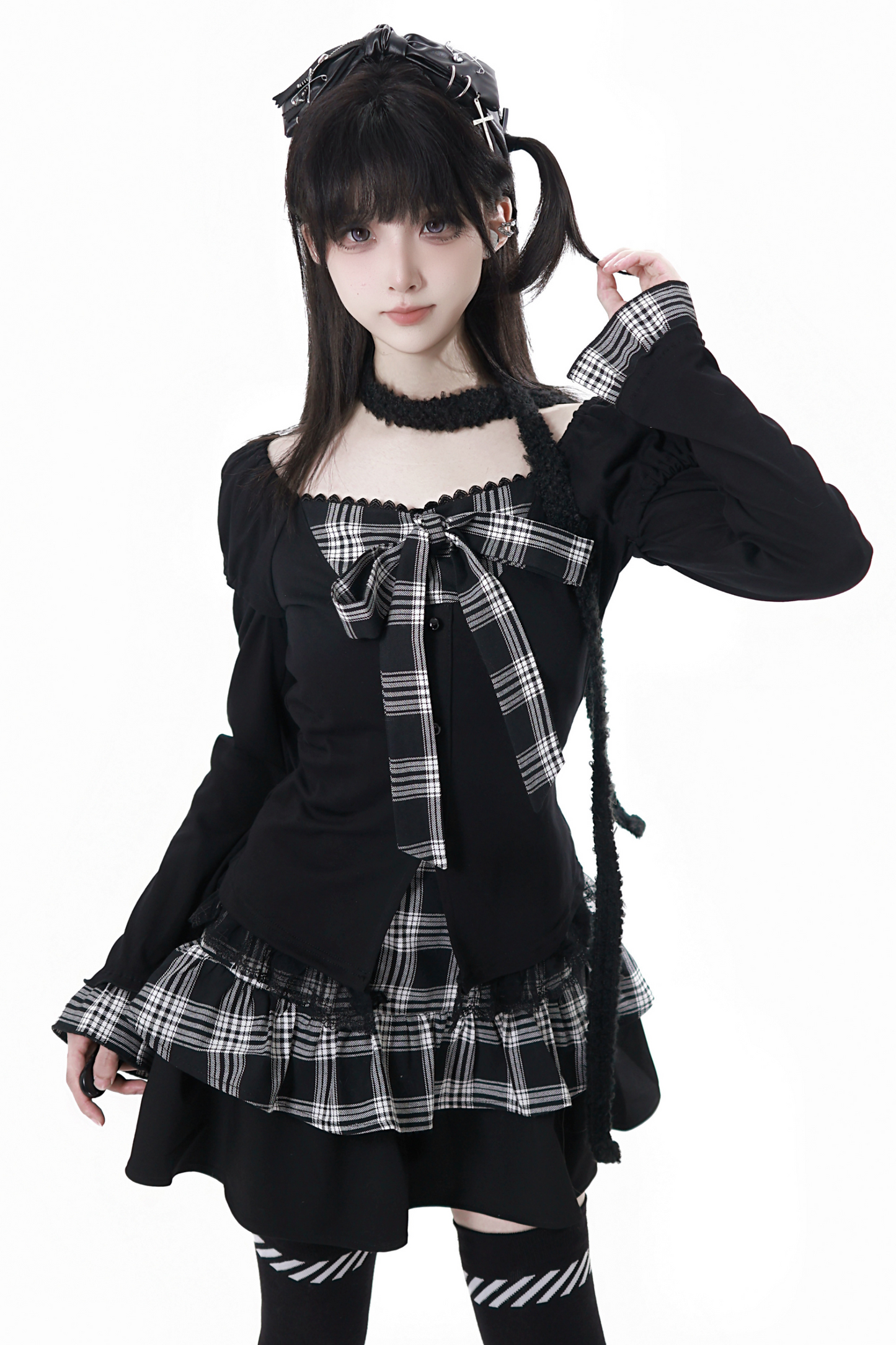 Plaid Ribbon Top + Skirt