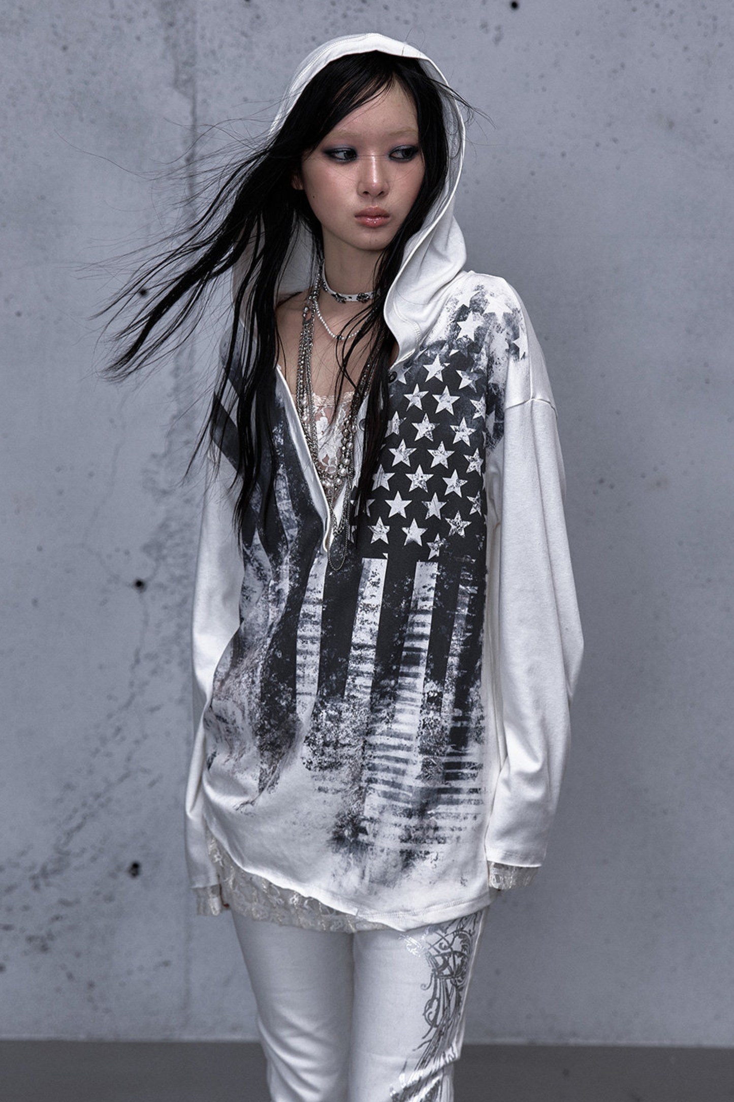 Lace Patchwork Loose Hooded Hoodie