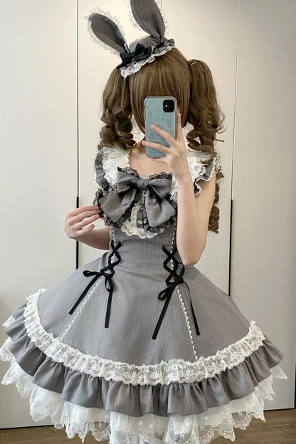 Sweet Lolita Stripe Jumper Skirt + Rabbit Hat