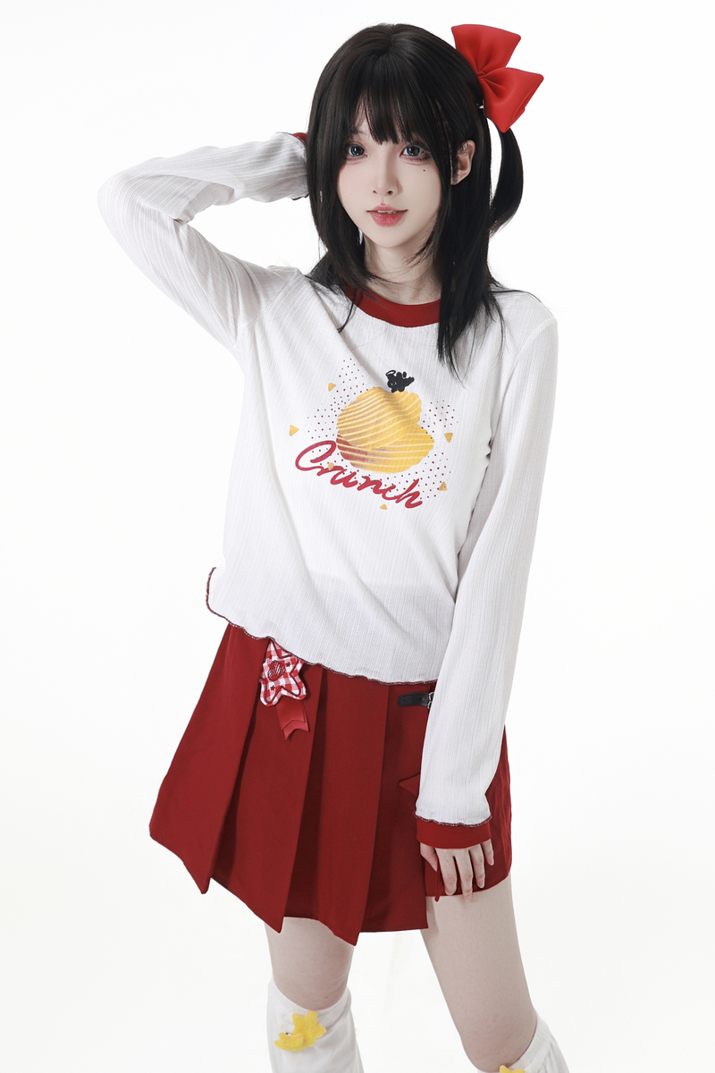 Snack Girl Hooded Vest + Top + Pleated Skirt + Leg Warmers