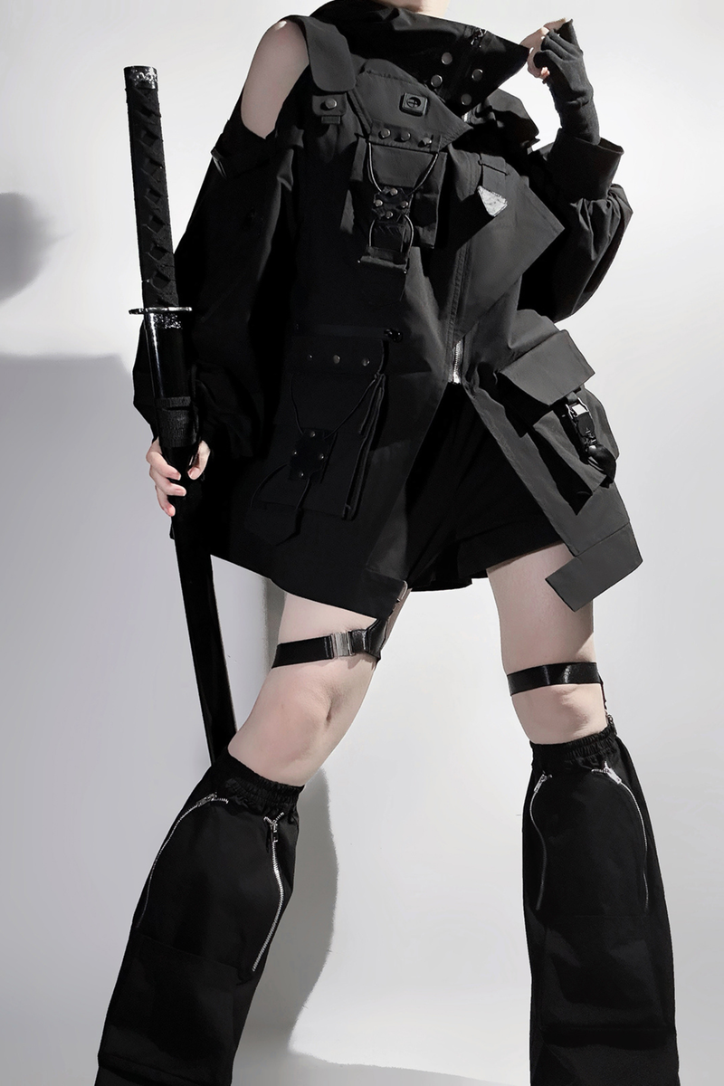 Dark Hooded Jacket + Shorts + Leg Covers