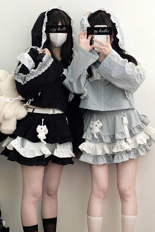Subculture Sweet Ruffle Hooded Top + Skirt