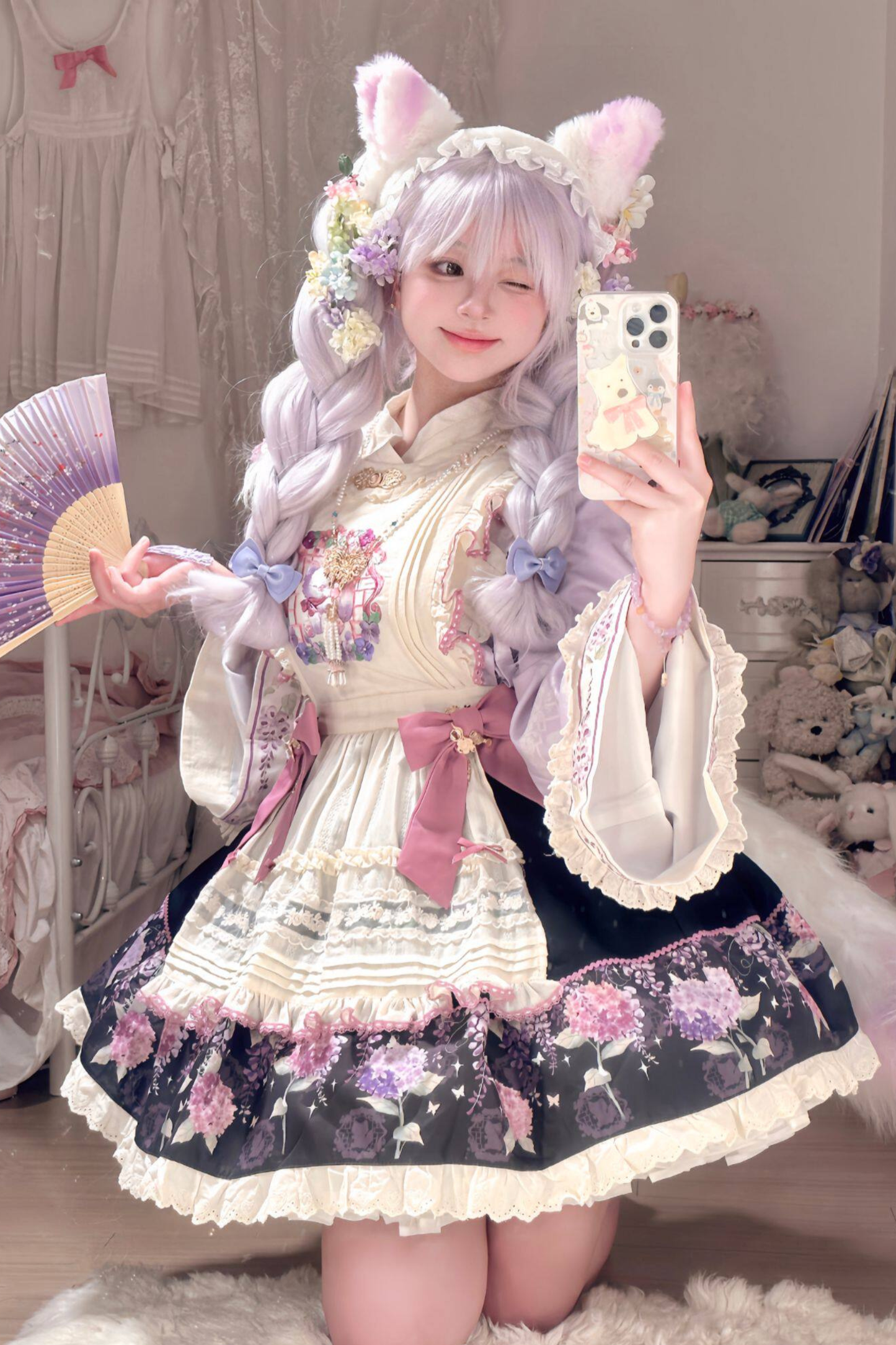 Chinese-style Lolita Top + Skirt + Apron + Headband + Bonnet