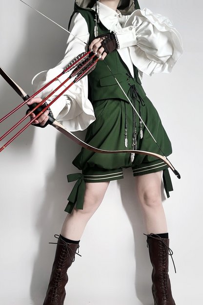 Bunny Ears Hoodie Vest + Shorts + Cape Feather Green Prince Cordage