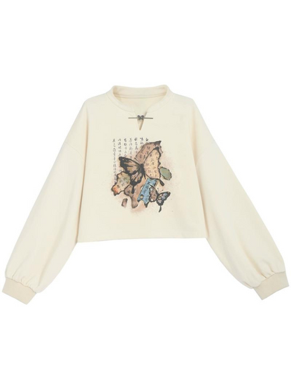 Chinese-style Butterfly Cropped Sweatshirt + Zip Design Hoodie Dress + Black Hoodie [pre-order]