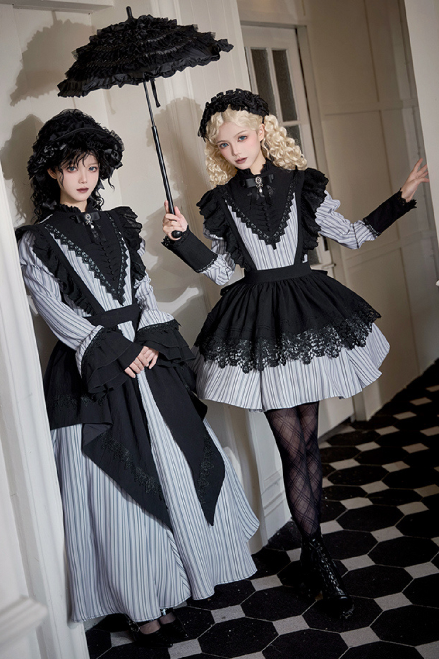 [pre-order] Stripe Lolita Dress + Apron + Necklace + Ribbon