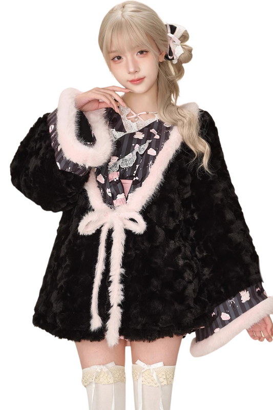 Japanese Style Top + Cape + Ribbon Girdle + Tiered Skirt
