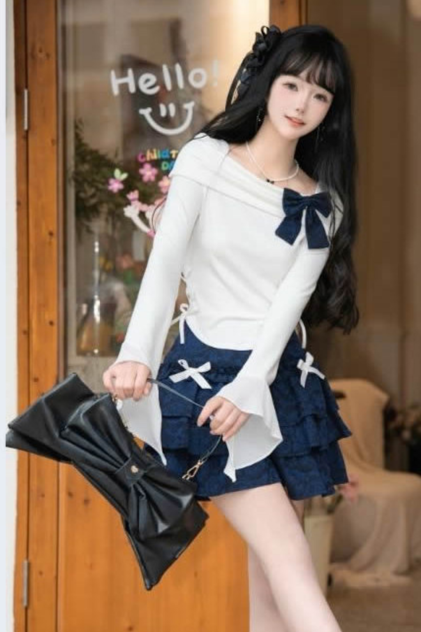 Off-the-shoulder Top + Ribbon Skirt