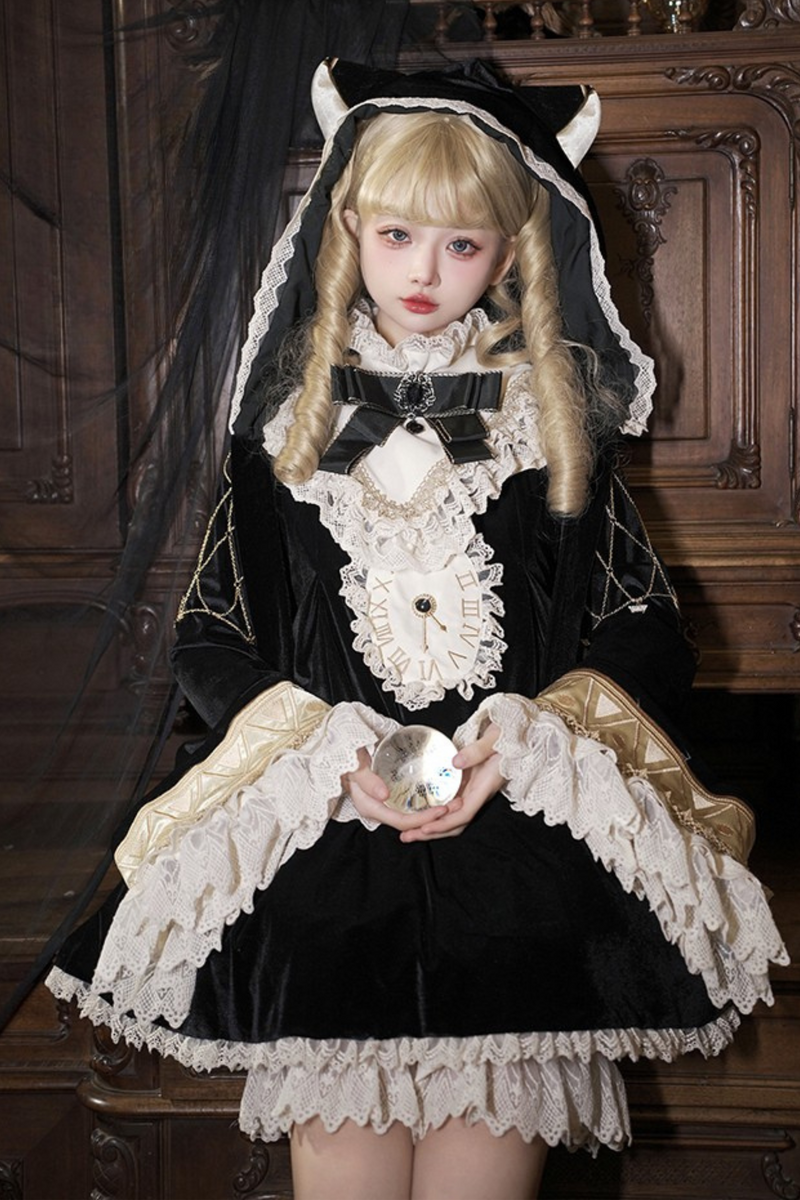 Black Cat Ruffle Clock Lolita Dress + Pumpkin Pants