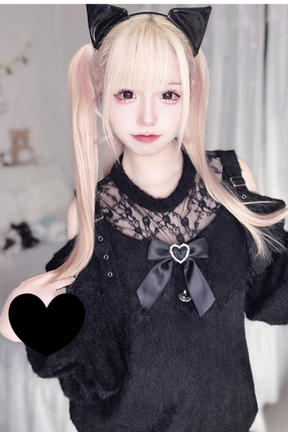 [pre-order] Jirai Lace Ribbon Long Black Sweater + Short Skirt