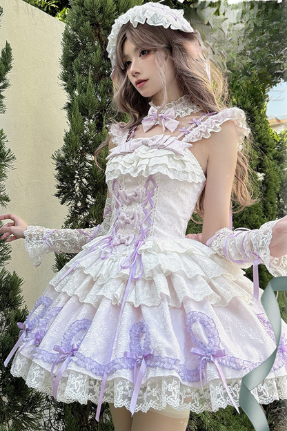 Butterfly Princess Lolita Dress + Petticoat + Clip + Ruffle Sleeve Shirt