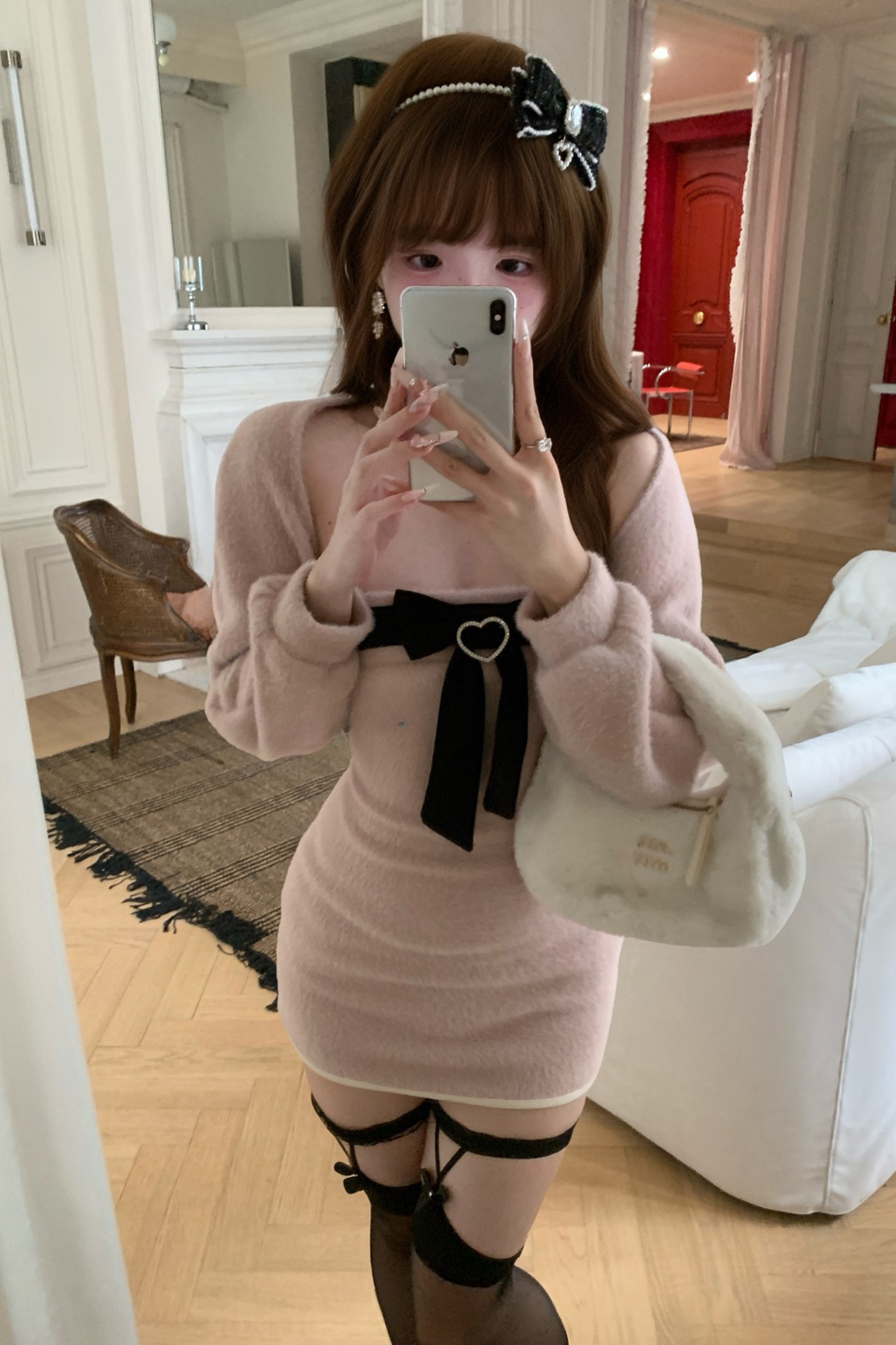 Big Ribbon Sweet Girly Pure Bodycon Dress