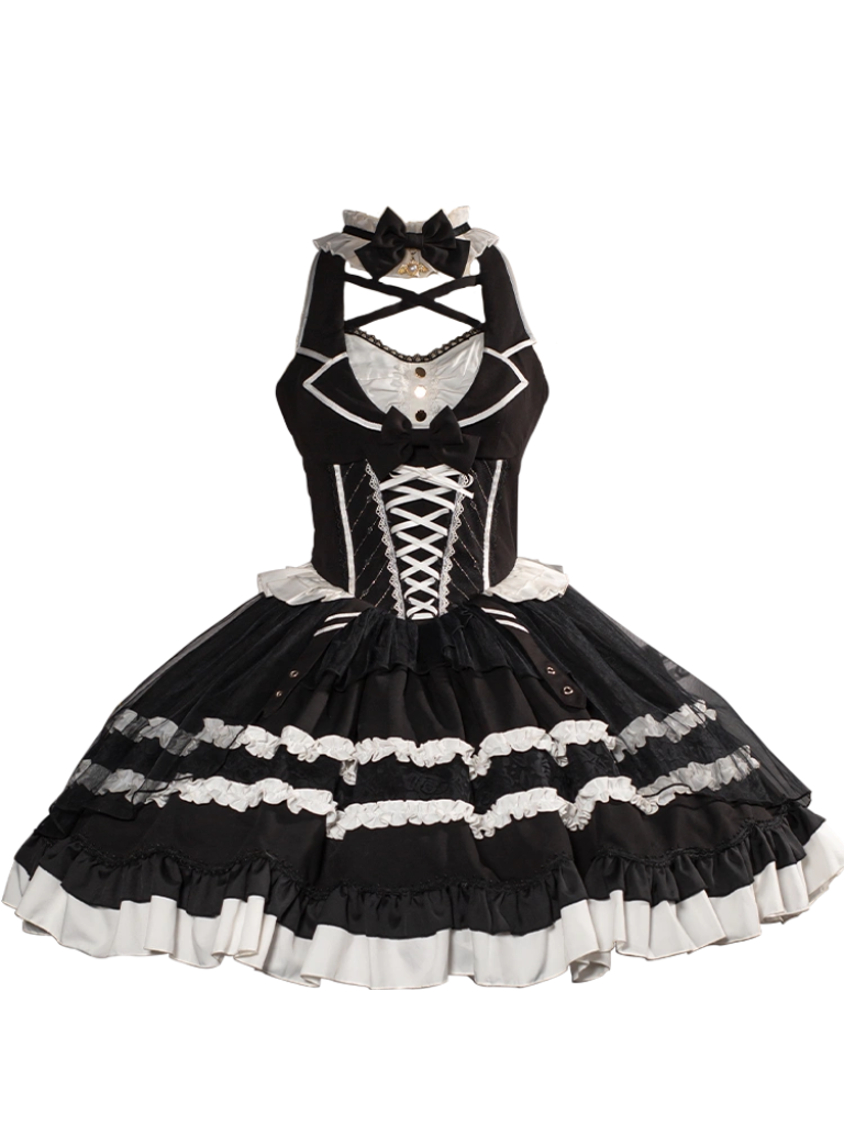 White Black Magic Antique Doll Dress