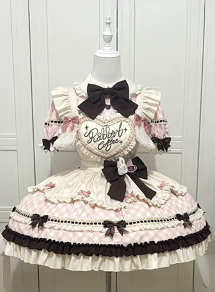 [pre-order] Bunny Ear Hair Clip + Pink Blue Sweet Maid Apron Dress