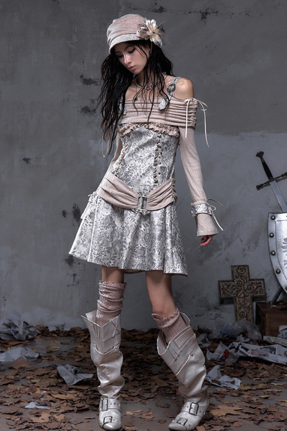 Retro Punk Off Shoulder Patchwork Dress
