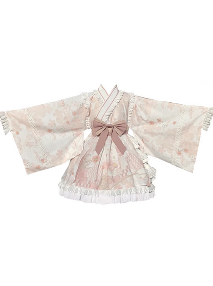 Japanese Cherry Blossom Tiered Dress With Obi Belt