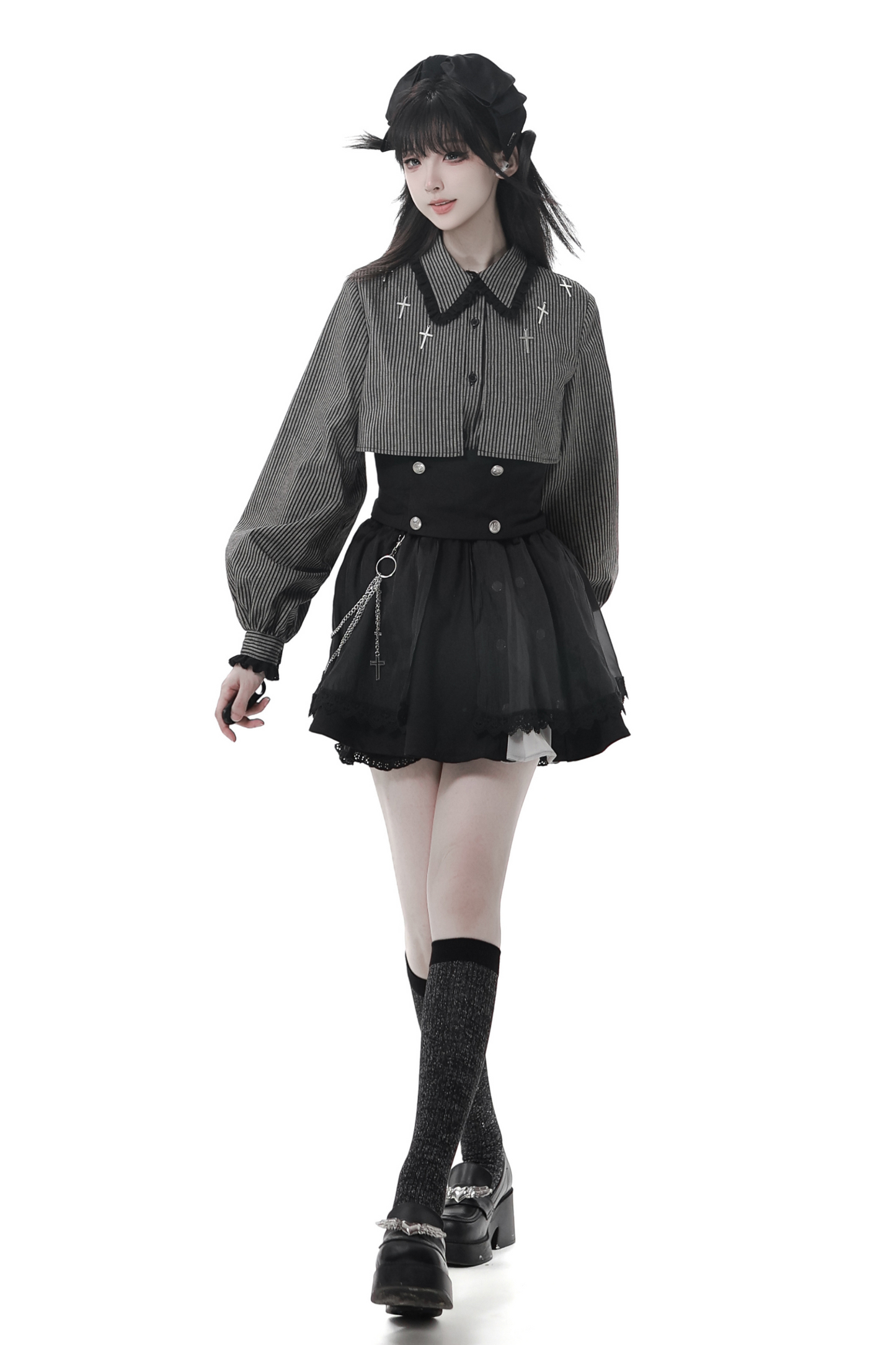 Cross Carol Dark Shirt + Corset + Skirt