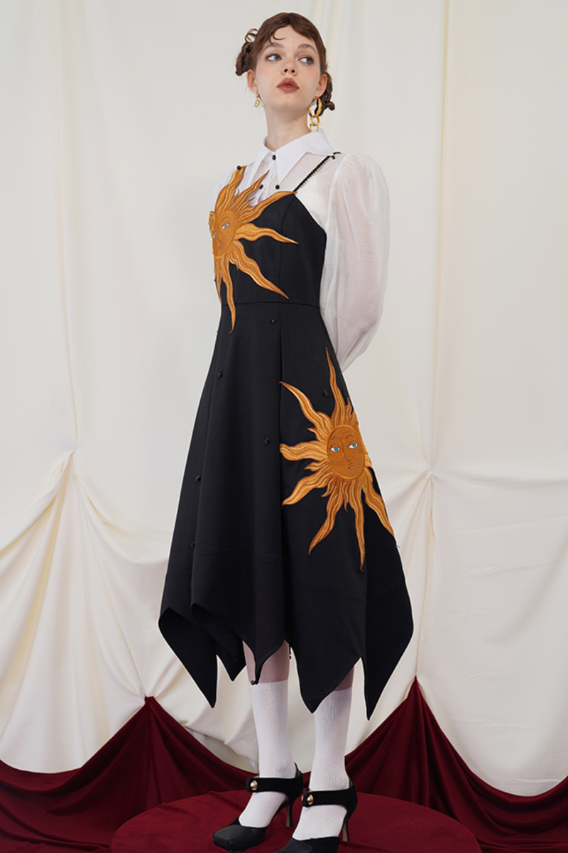Sunflower Straps Slim Swing Retro Dress
