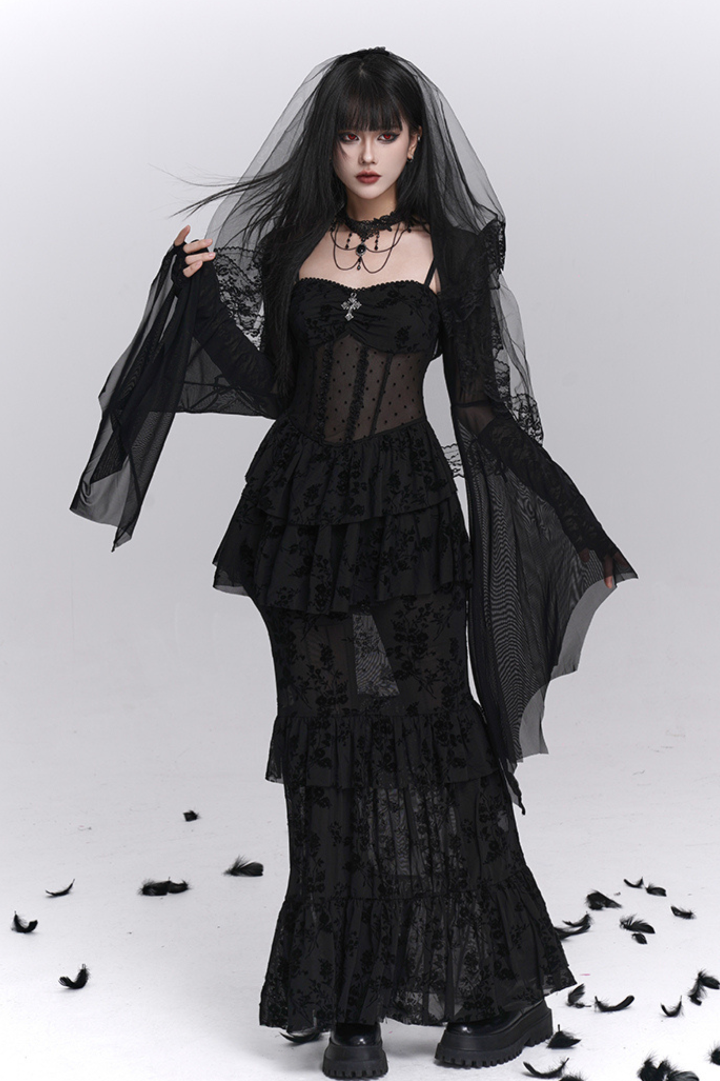Ghost Girl Gothic Mermaid Dress + Sheer Outerwear