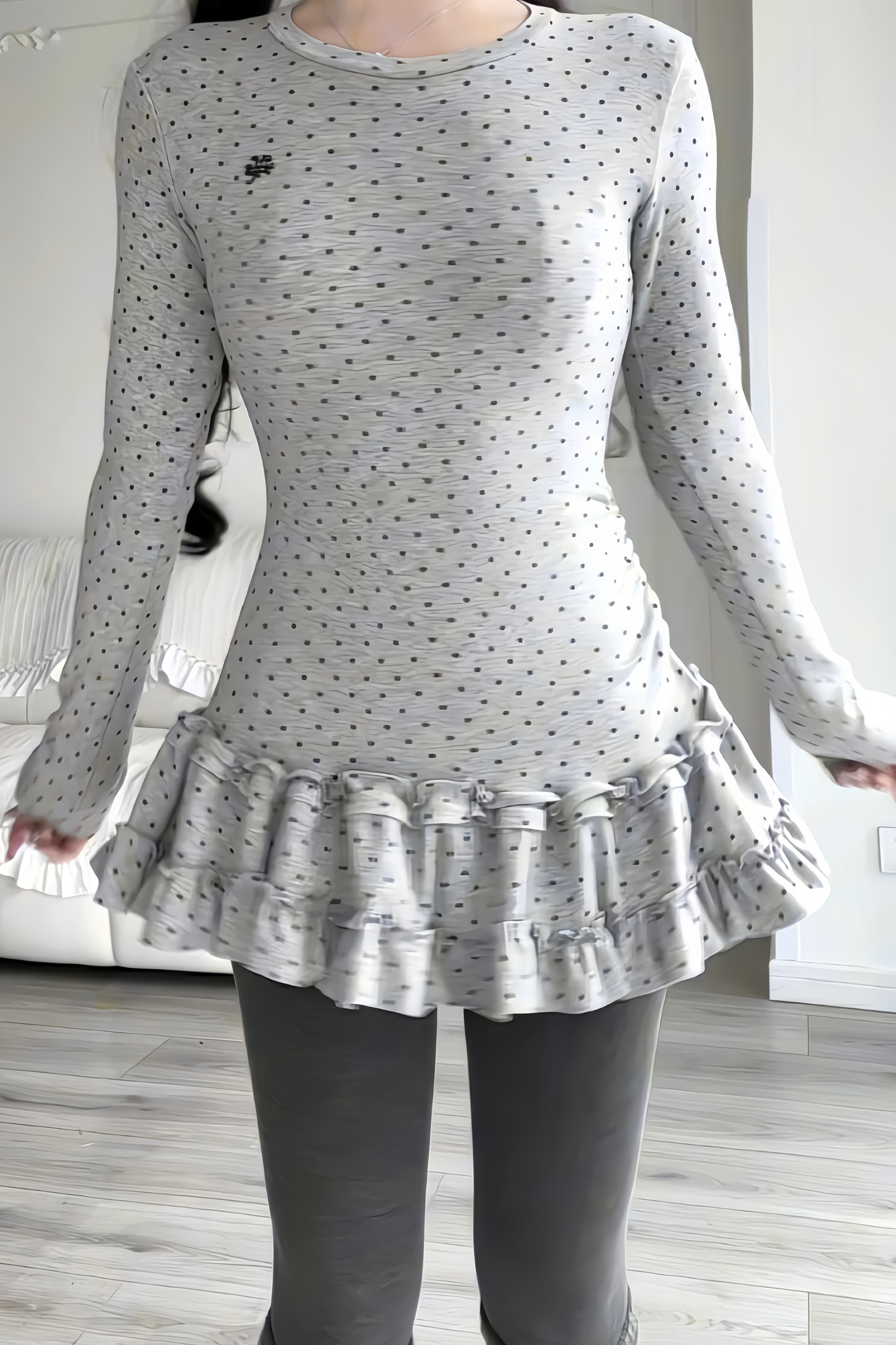 Polka Dot Slim Frill Top