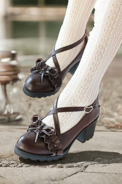 Ruffled Cross Design Lolita Shoes