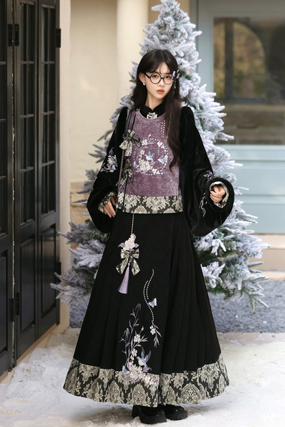 Dark Knight Chinese-style Top + Vest + Skirt