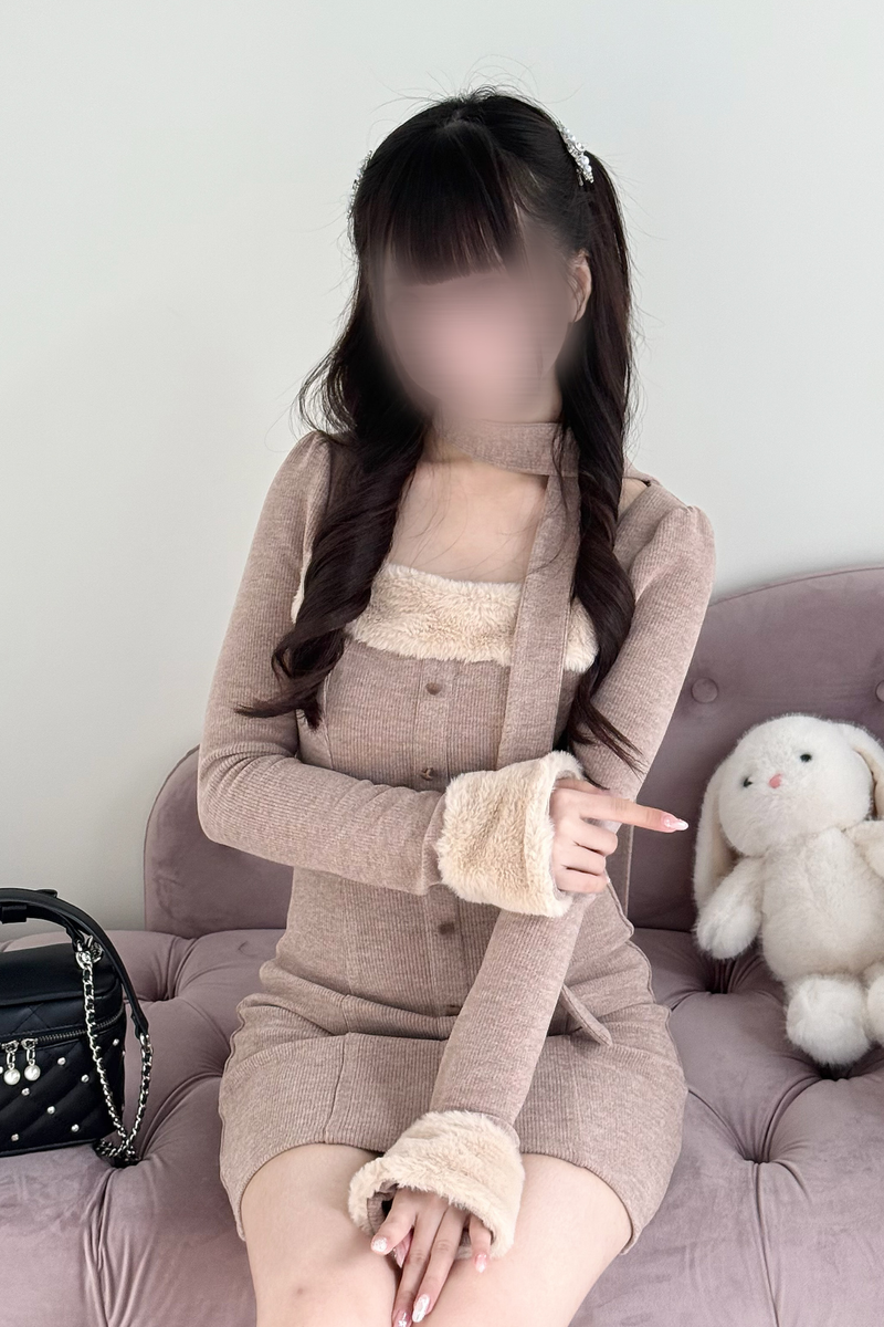 Point Fleece Design Tight Dress