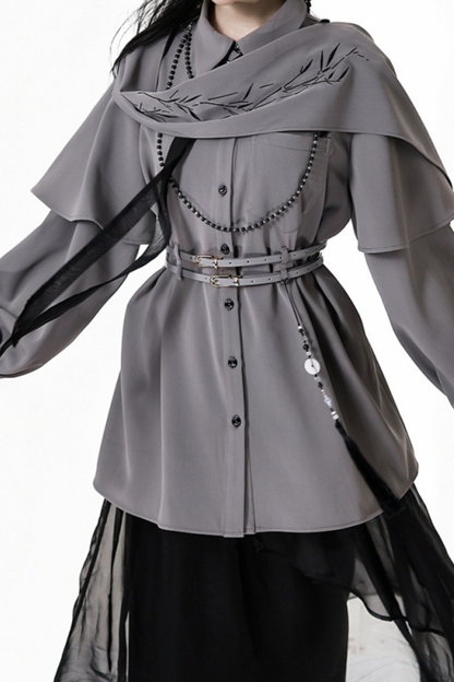 Chinese-style Top + Chiffon Pants + Corset