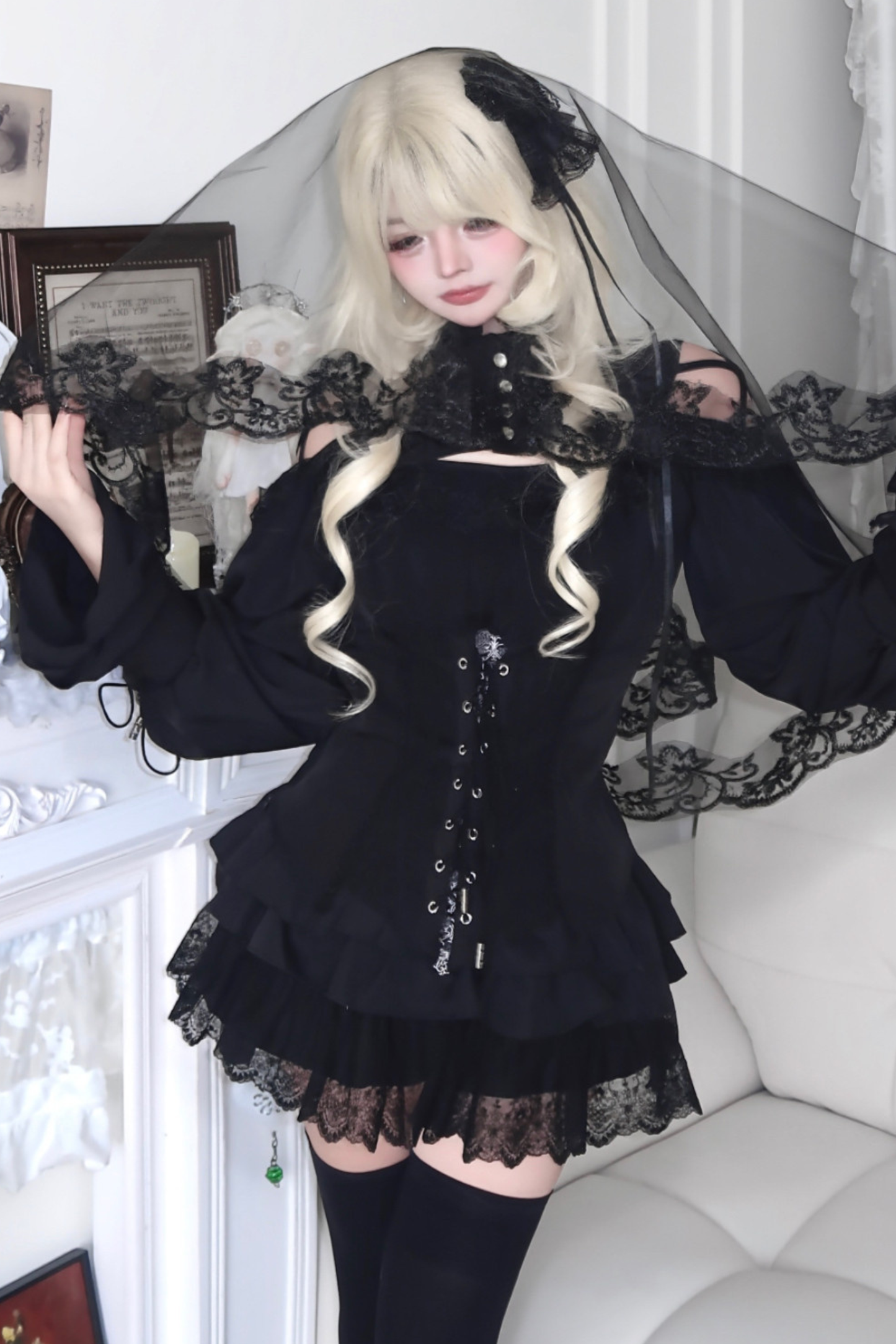 Dark Night Rose Lace Off Shoulder Top + Skirt