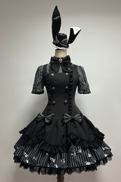 [pre-order Deadline: March 20] Rabbit Gothic Vampire Lolita Skirt + Striped Shirt + Hat